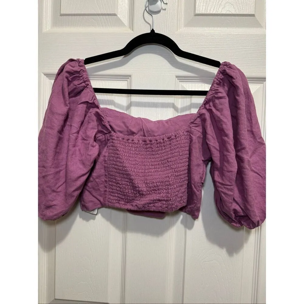 Abercrombie & fitch linen blend puff sleeve crop top Medium - Image 3