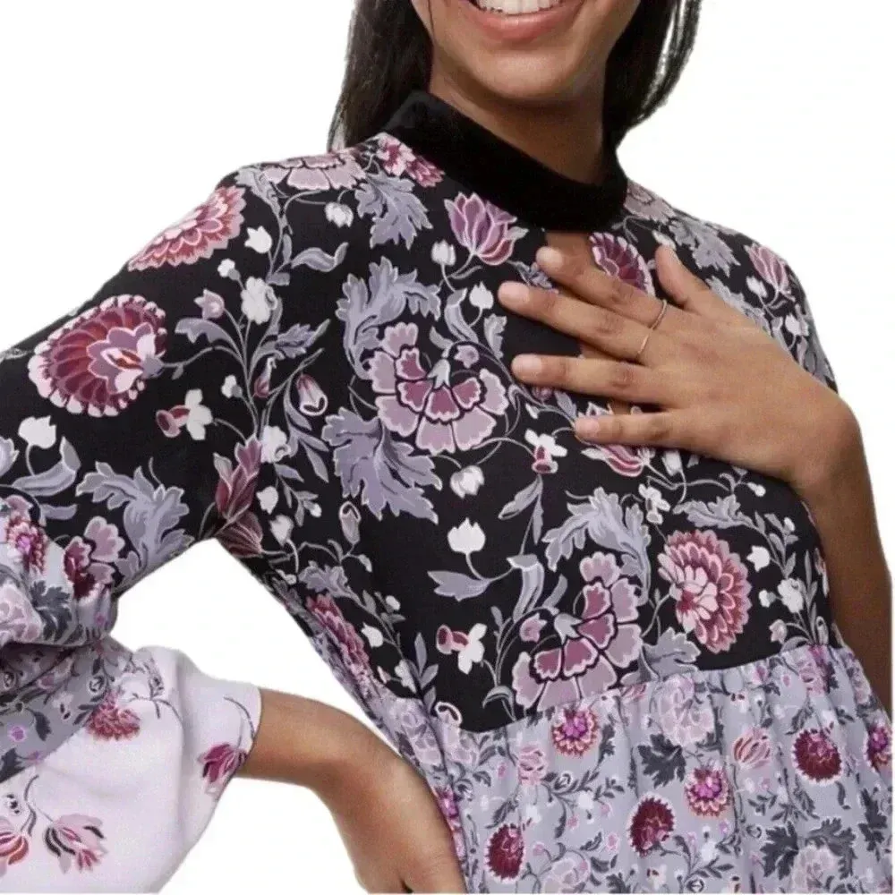 Ann Taylor LOFT Boho Floral Top Womens Small Mixed Print Long Sleeve Blouse - Image 2