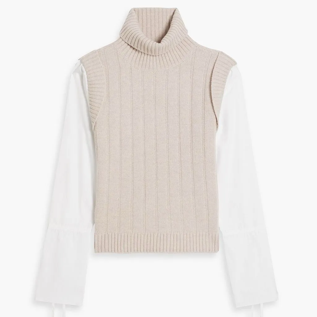 DEREK LAM 10 CROSBY Paola poplin and ribbed wool turtleneck sweater - Image 2