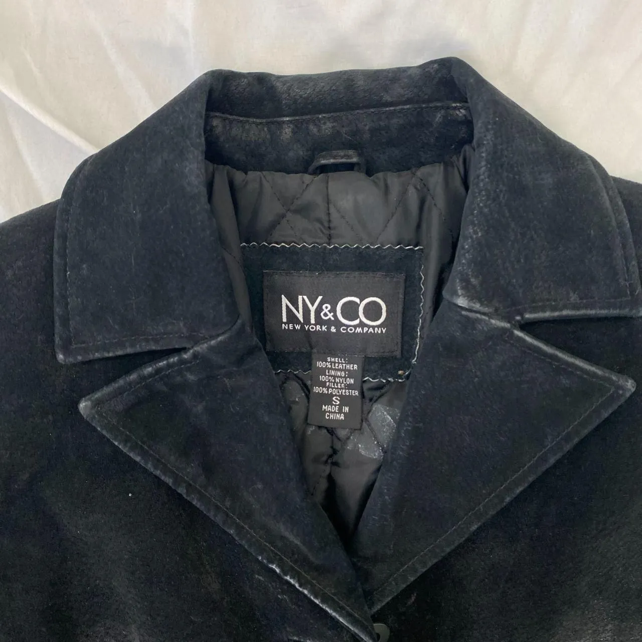 NY & Co Vintage Black Suede Tailored Button Up Elegant Boho Leather Jacket S - Image 4