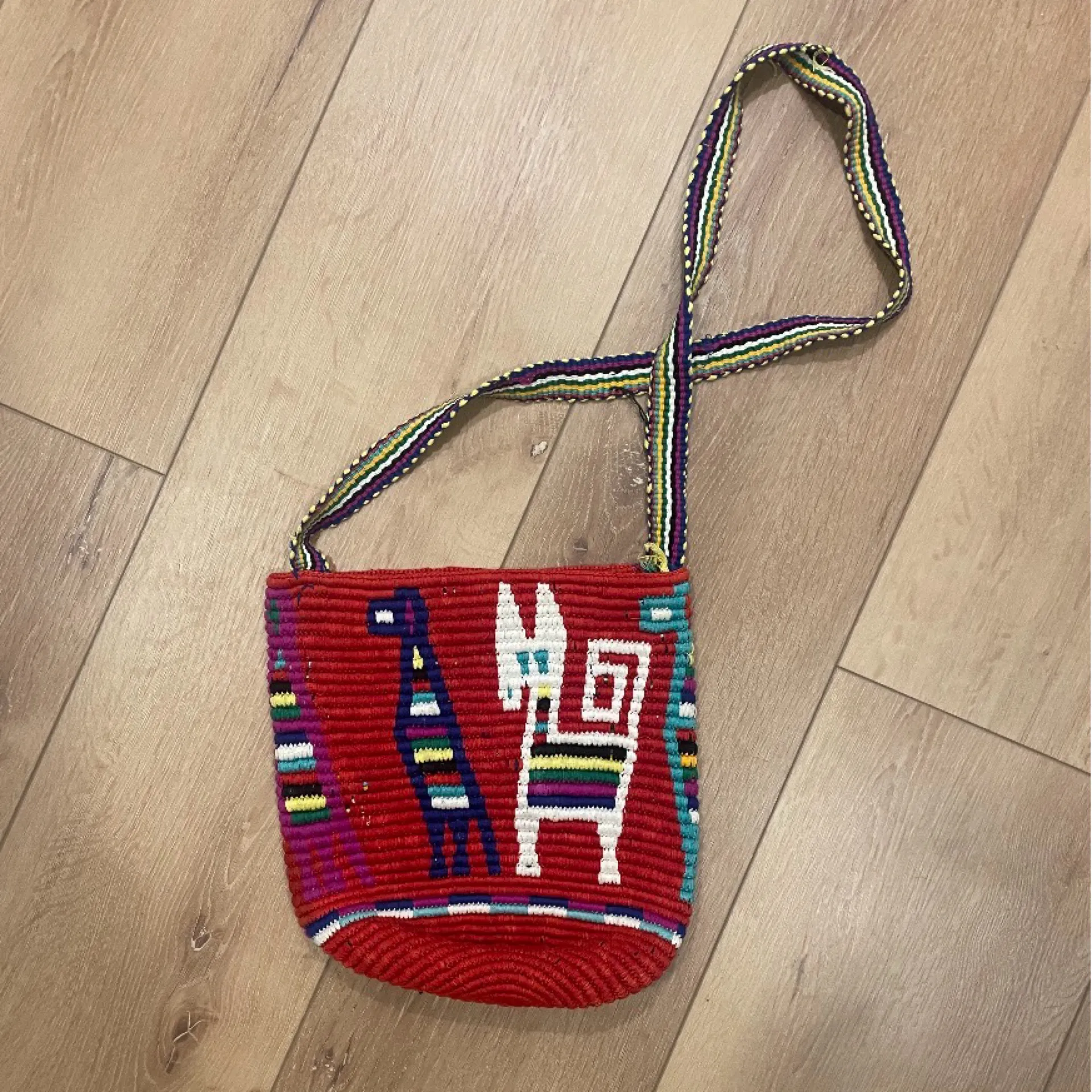 Handwoven Red Tribal Animal Pattern Shoulder Bag – Boho Ethnic Crossbody - Image 3