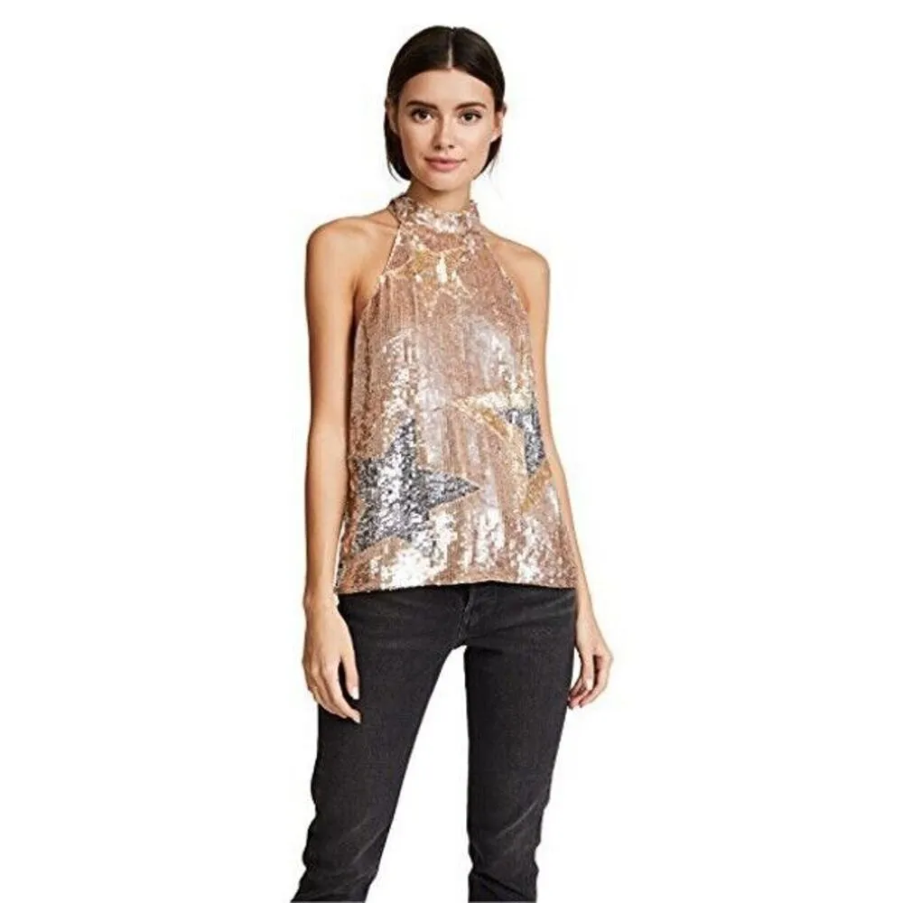 Parker Vika Sequin Tank Top in Blush Stars Gold Tan XS NYE Sparkle Party EUC - Image 11