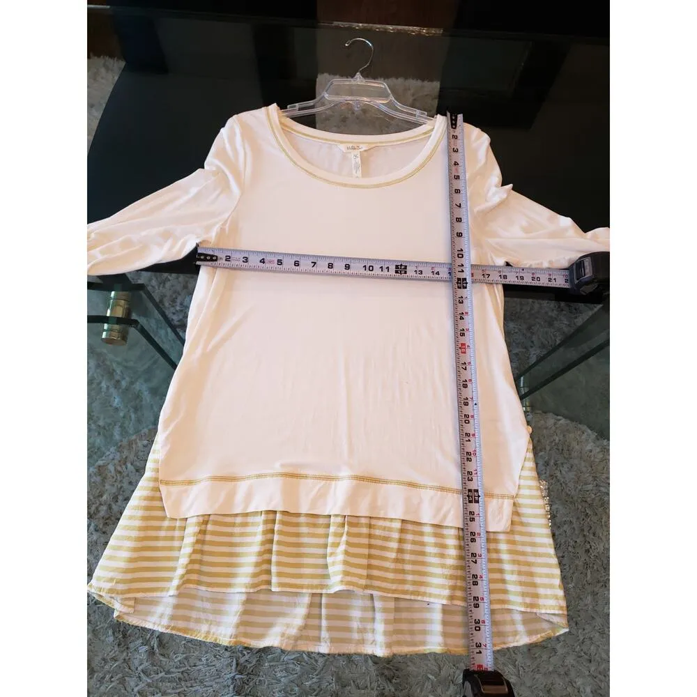 Matilda Jane Crewneck Tunic Women's Medium Ivory Long Sleeve With Striped Ruffle - Image 9