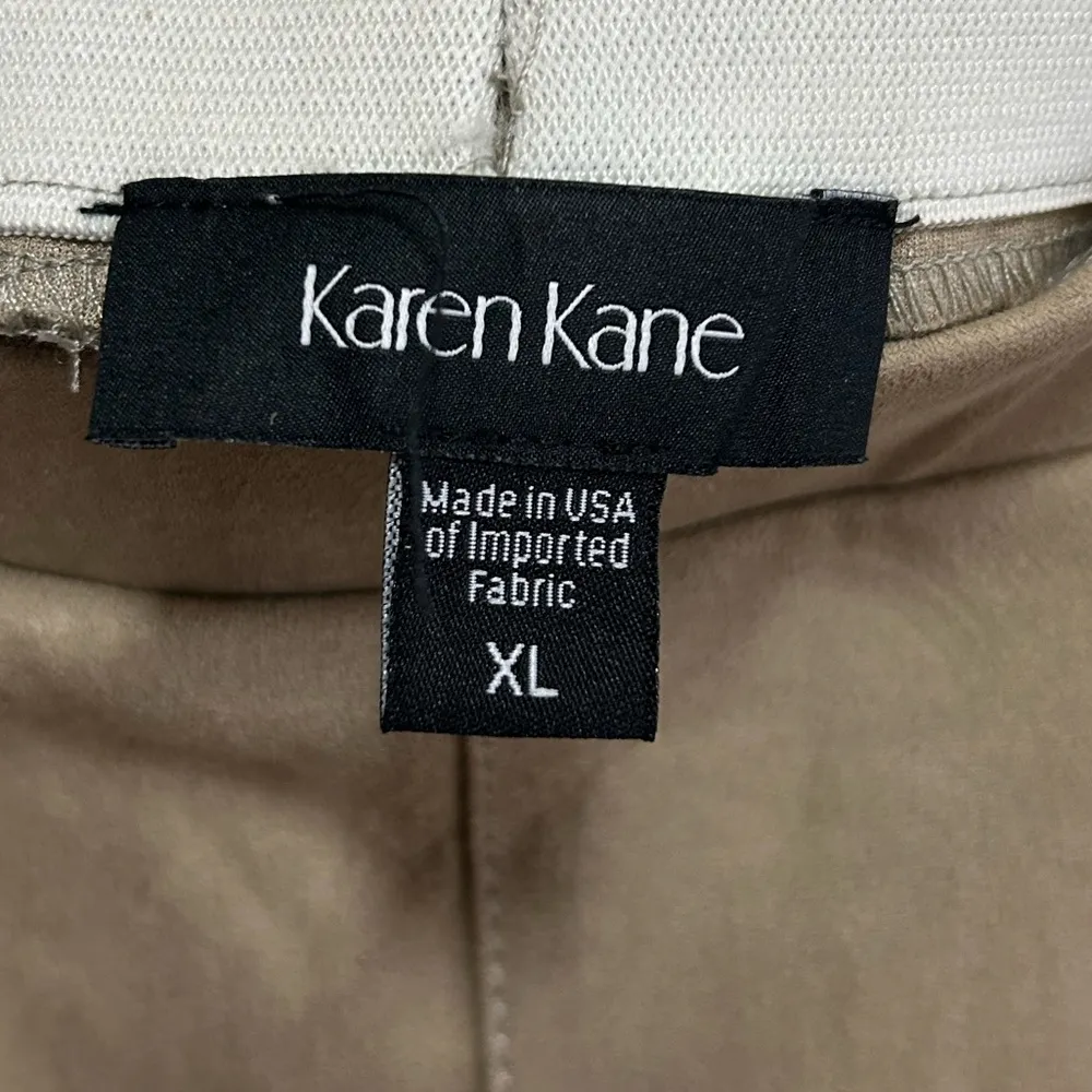 Karen Kane Tan Moto Pants Women Size XL Faux Suede Leather British Khaki - Image 3