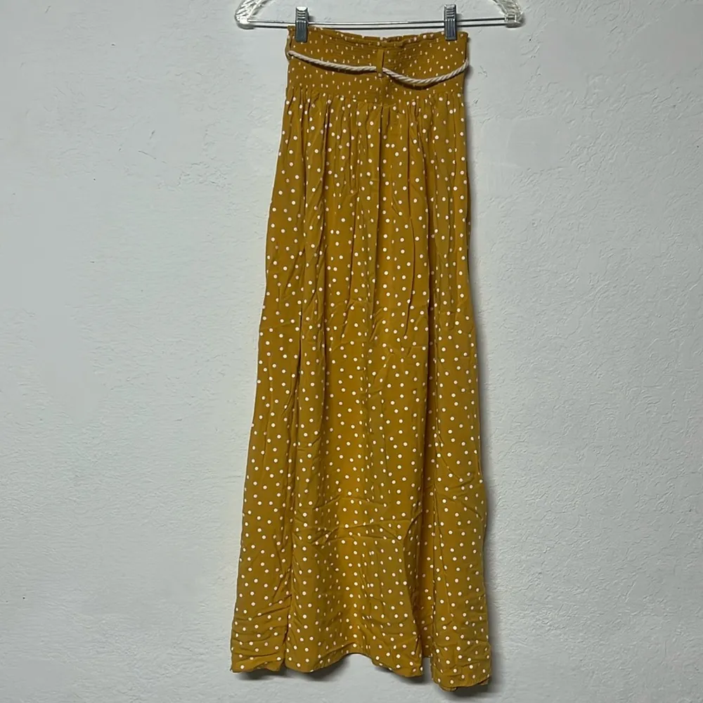 Imperfect NWT NAF NAF Paris skirt yellow maxi skirt rope tassel belt polka dot - Image 2