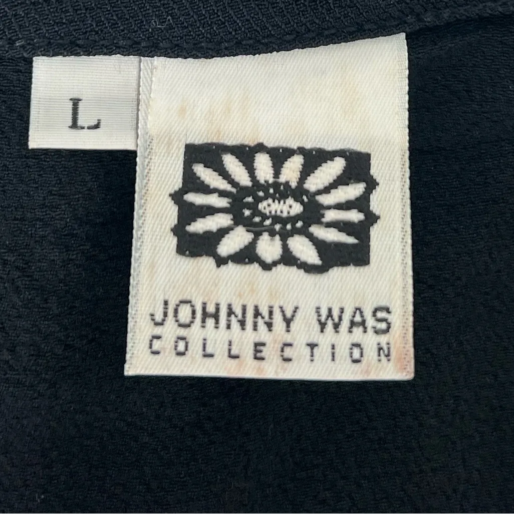 Vintage Johnny Was Long Sleeve Button Front V-Neck Cropped Black Blouse Large - Image 9