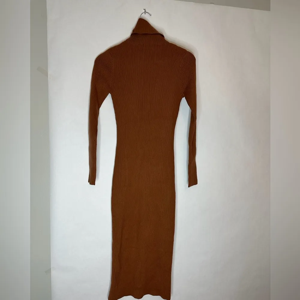 CAARA Ribbed Cutout Turtleneck Midi Sweater Dress - Image 8