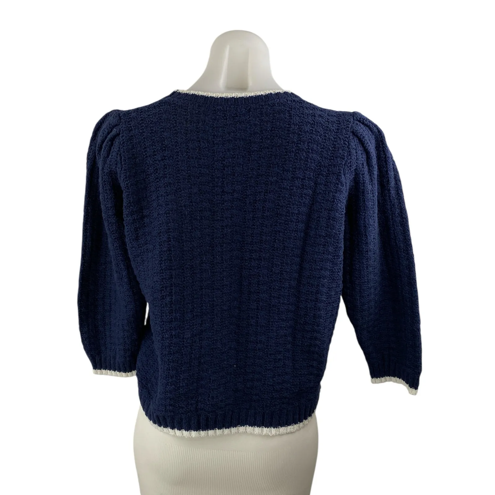 Michael Stars Navy Blue Waffle Knit Half Puff Sleeve Blouse Sweater Top Size M - Image 2