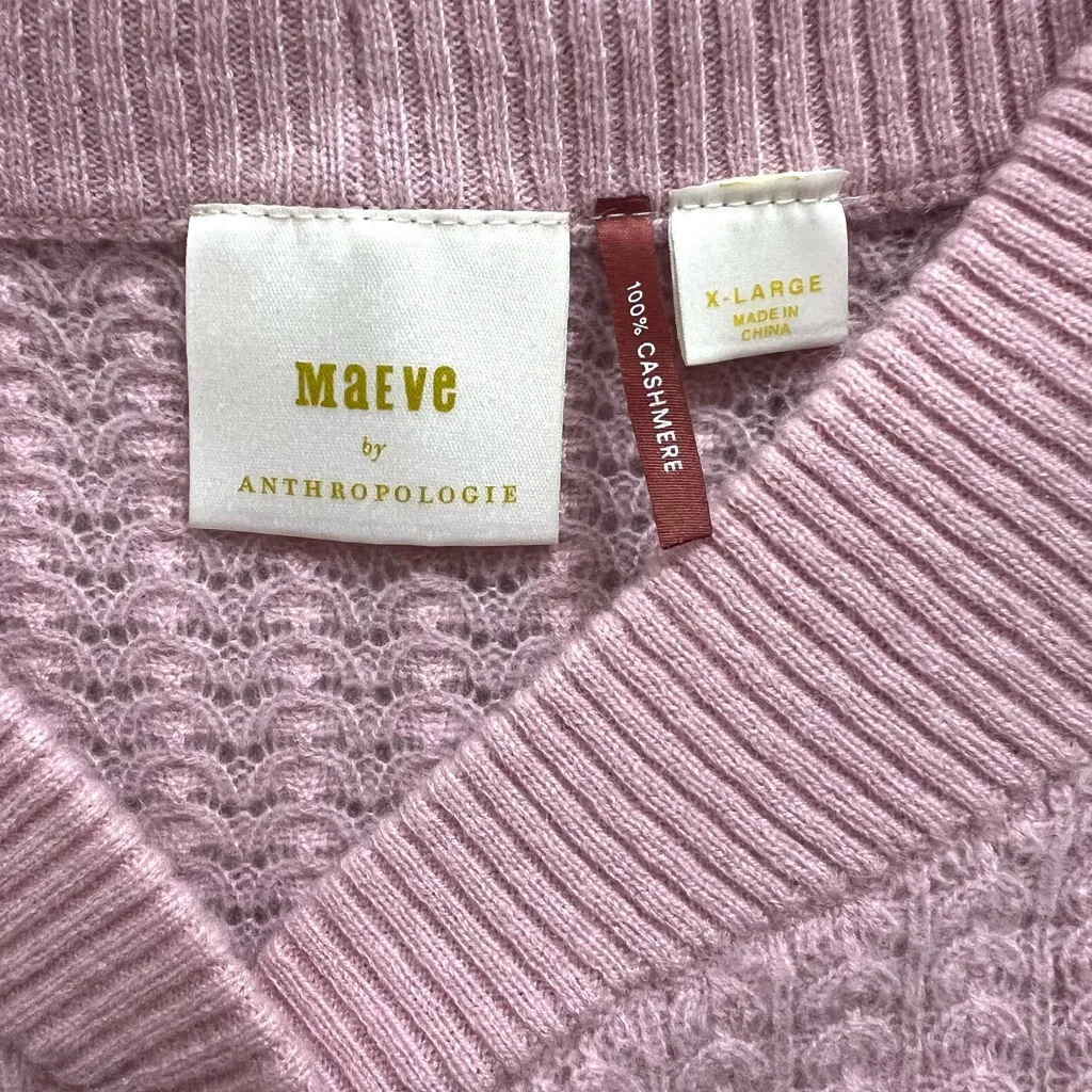 Anthropologie Maeve Raschelle Pointelle Knit Cashmere Cardigan Sweater Pink XL - Image 9