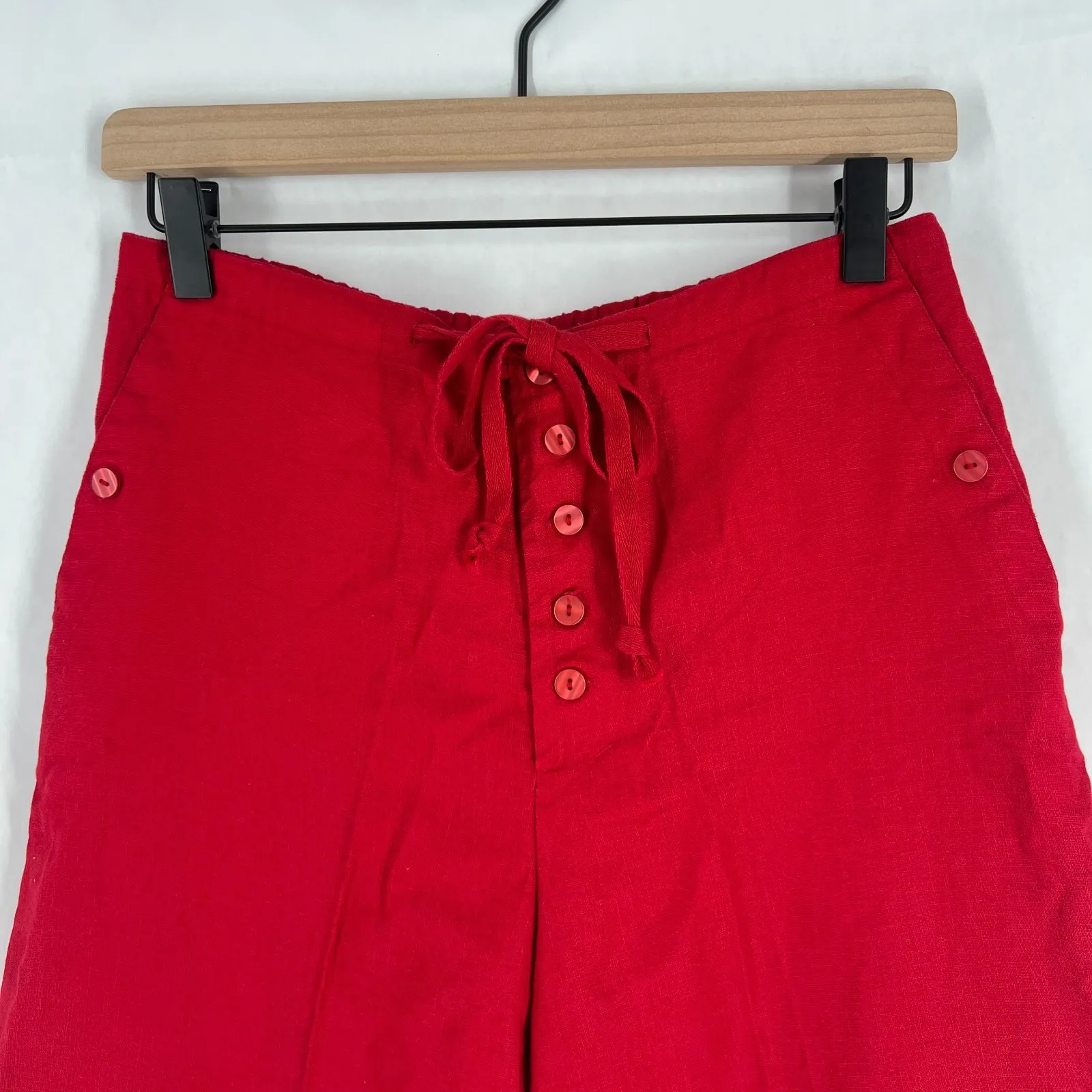 Real Comfort by Chadwick's Wide Leg Pant Womens 8 Red Linen High Rise Drawstring - Image 2