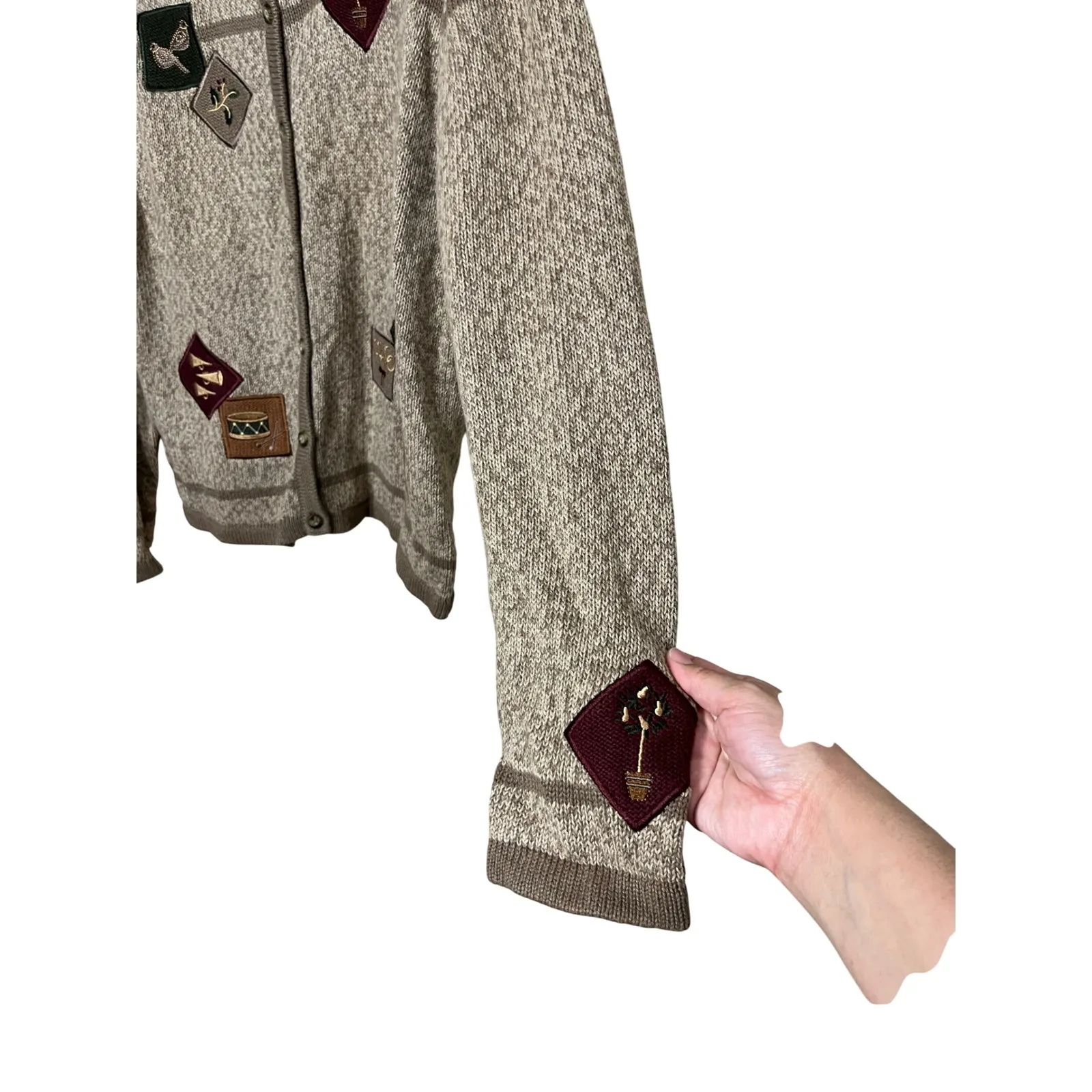 Christopher & Banks Cardigan Sweater 12 Days Of Christmas Embroidered Patchwork - Image 5