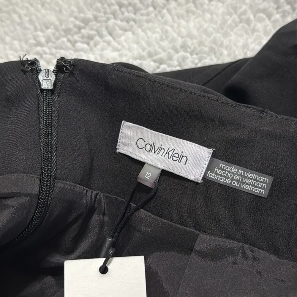 Calvin Klein women’s sz 12 black straight skirt with ruffle belted and back zip - Image 4