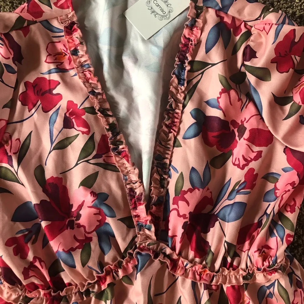 Camissa Flowing Pink floral Maxi Dress Size XL Plunge Neckline New NWT - Image 7