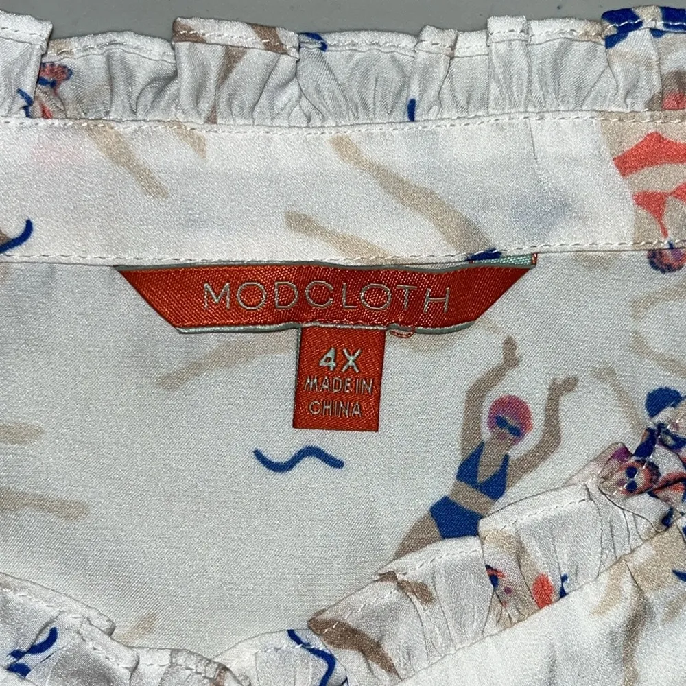 ModCloth Size 4X Synchronized Swimming Beach Pool Party Ruffle Henley Blouse Top - Image 7