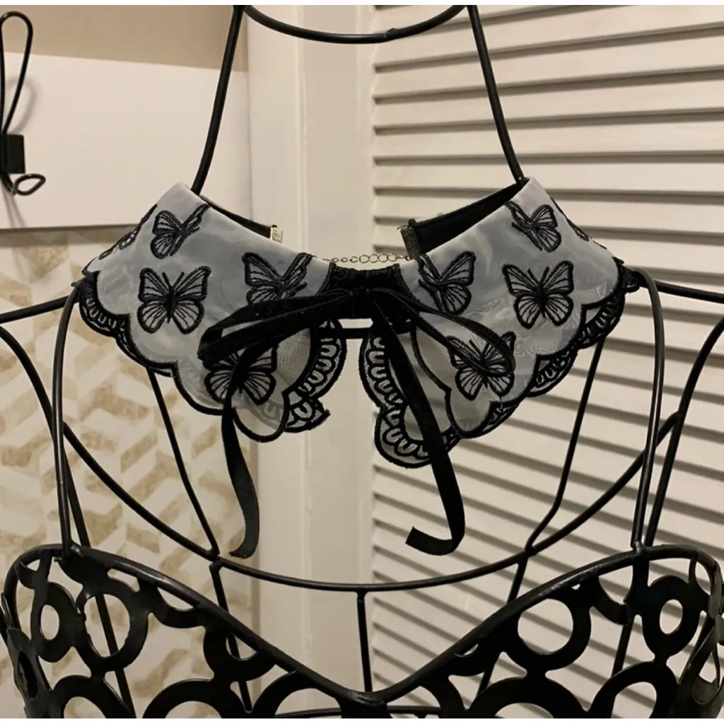 Butterfly Embroidered Collar Accessory One Size Black - Image 6