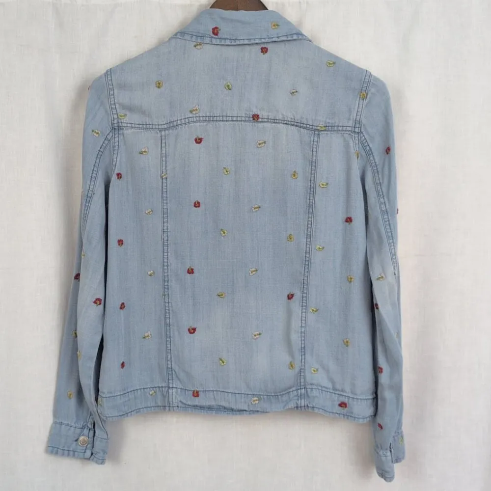 Harper Floral Embroidered Chambray Jacket Medium Blue - Image 5