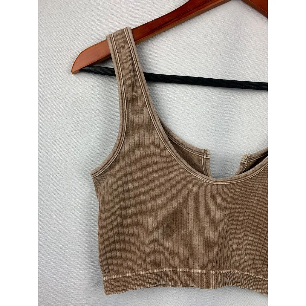 Women’s Zenana Brown Acid Washed Bra Size S/M - Image 5