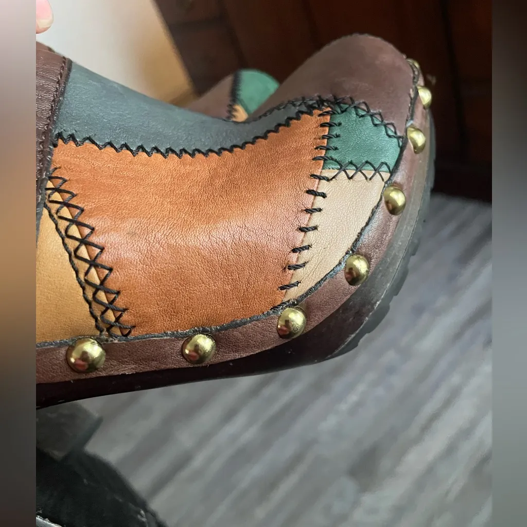 Coach  Brown and Green Leather Mules with Patchwork Design - Image 10