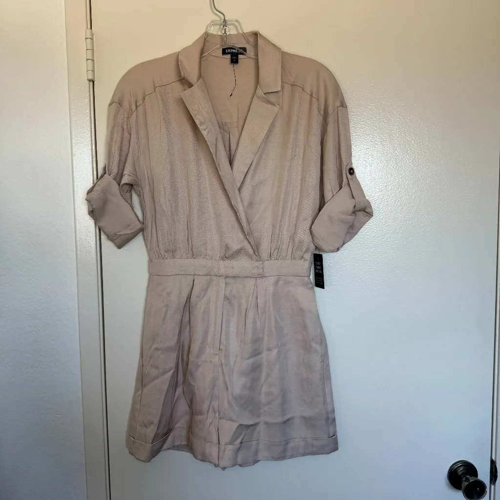 Express Linen-Blend V-Neck Utility Blazer Romper Size X-Small - Image 3