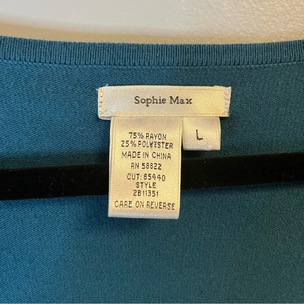 Sophie Max Dress Colorblock Scoop Neck Ribbed Sweater Dress Sz L EUC Teal Black - Image 2