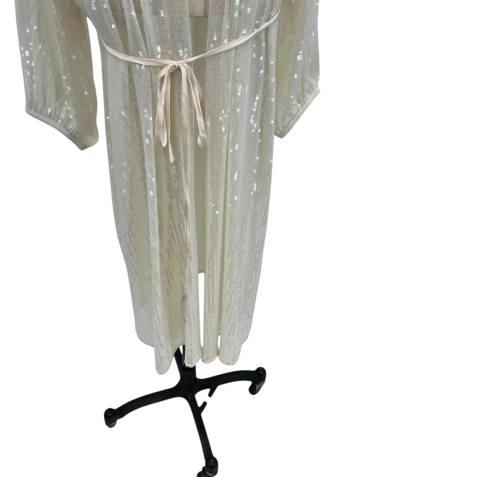 Hutch Jackson Sequin-Embellished Mesh Cover-Up Duster‎ Kimono Cream Plus Size 3X - Image 7