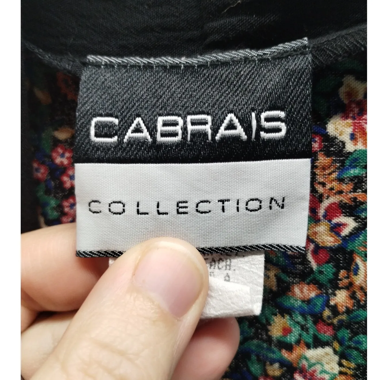 Vintage Cabrais Collection Size Large Floral Polka Dot Open Front Cardigan Black - Image 6