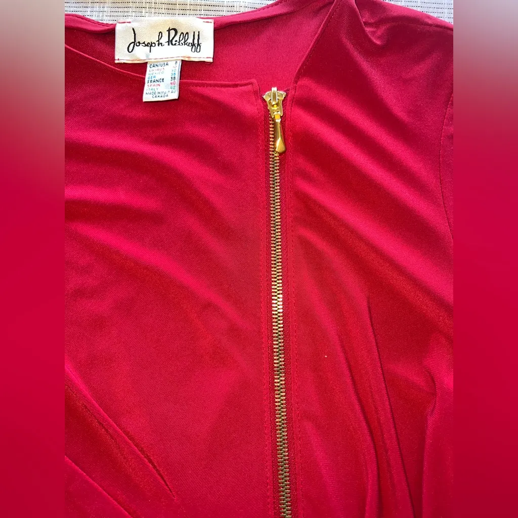 Joseph Ribkoff Red Asymmetrical Gold Zipper Top – Size 10 - Image 5