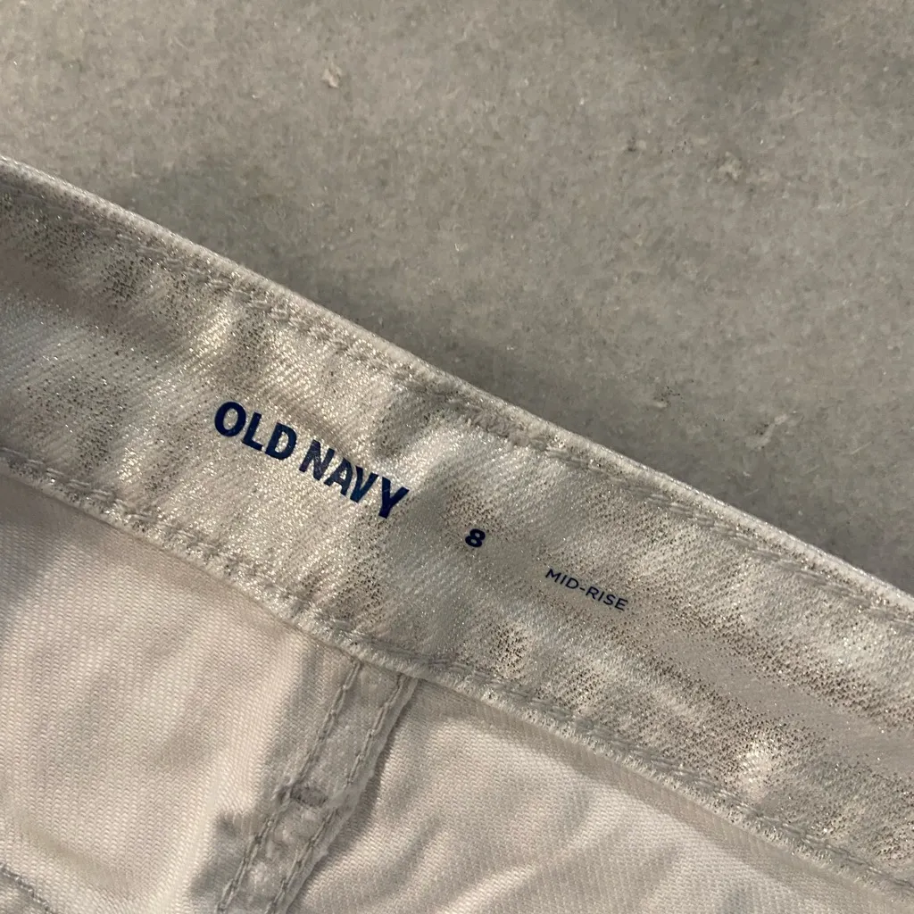 NWT Old Navy Size 8 Silver Shine Metallic Zip Stretch Denim A Line Mini Skirt - Image 8