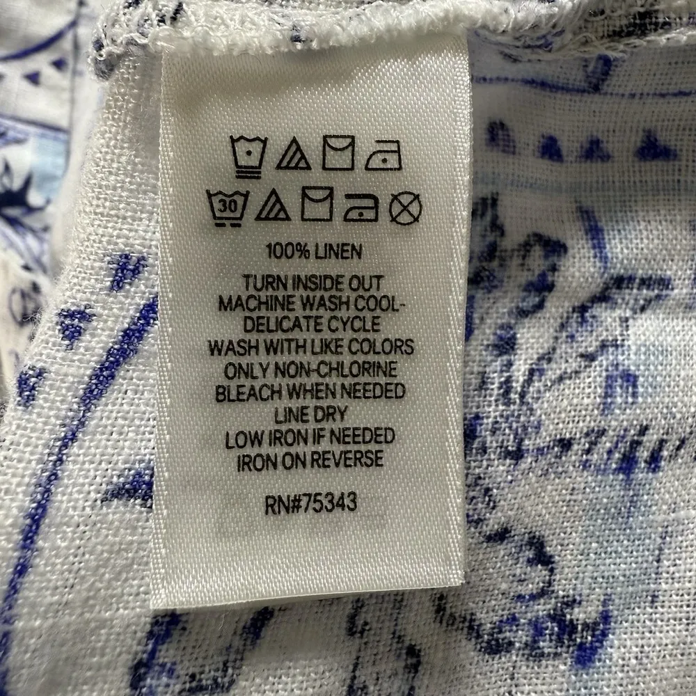 C&C California 100% Linen Blouse 2X Blue White Tile Beach Coastal Key West Tunic - Image 9