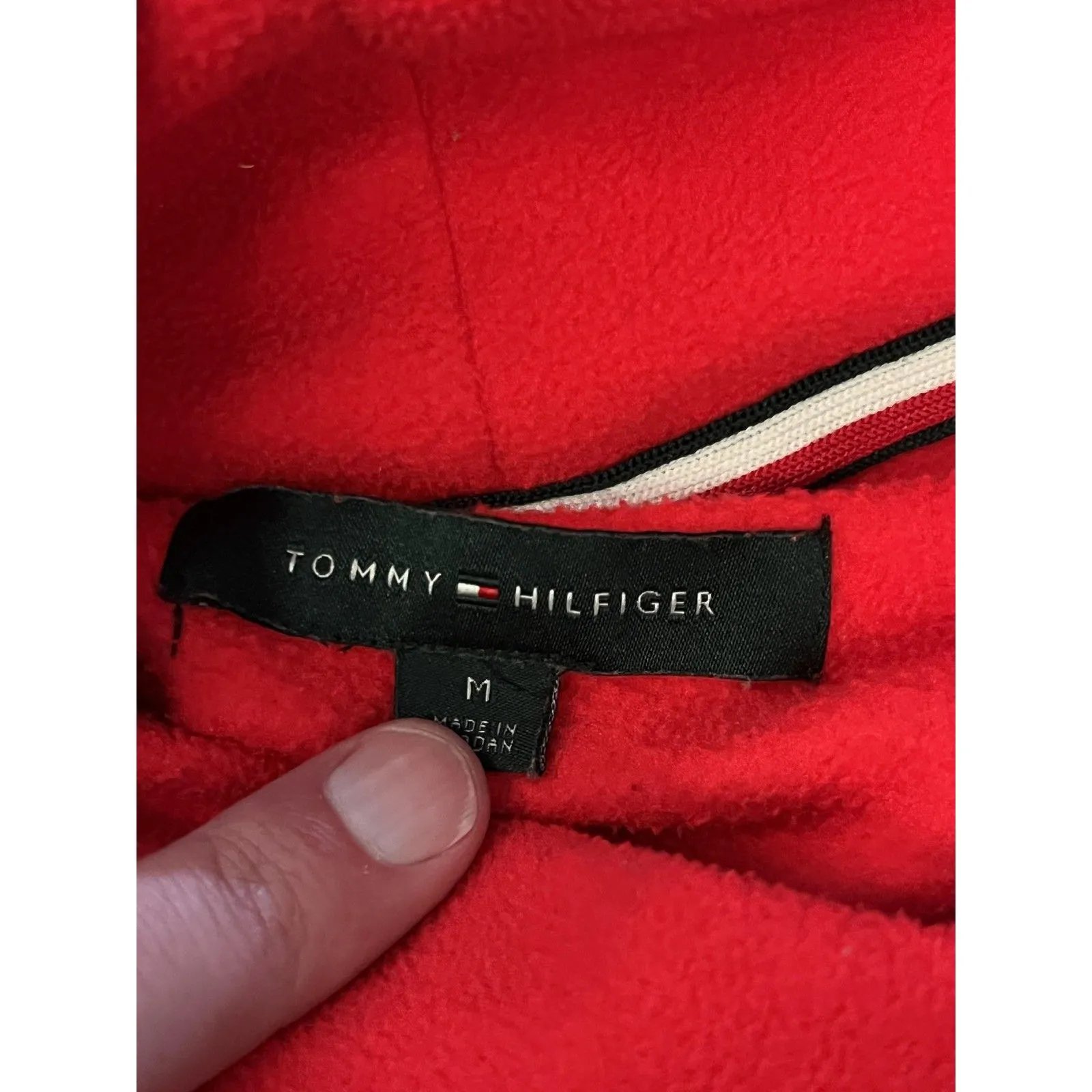 Tommy Hilfiger Sweater Womens Medium Red Fleece Cowl Neck Pullover Flag Logo - Image 5