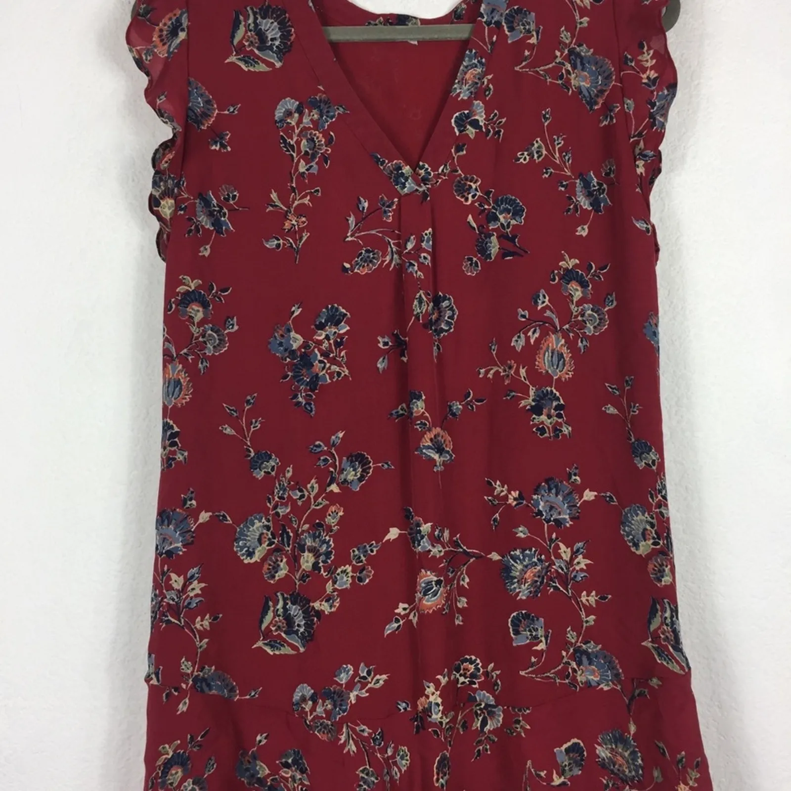 Joie Almarie B Red Floral 100% Silk Mini Dress Medium Georgette Drop Waist Boho - Image 10