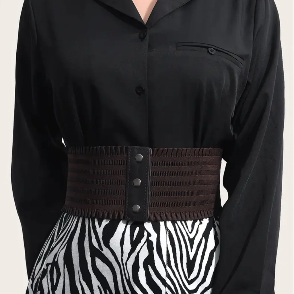 Plus Size Wide Waistband Elegant Elastic Belt Vintage Dress‎ Coat Girdle Waspie Black - Image 12