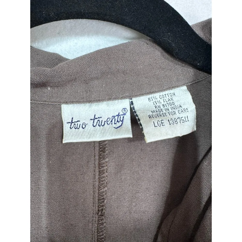 Vintage Two Twenty Sleeveless Button Front Collared Flax Linen Dress Brown Large - Image 5