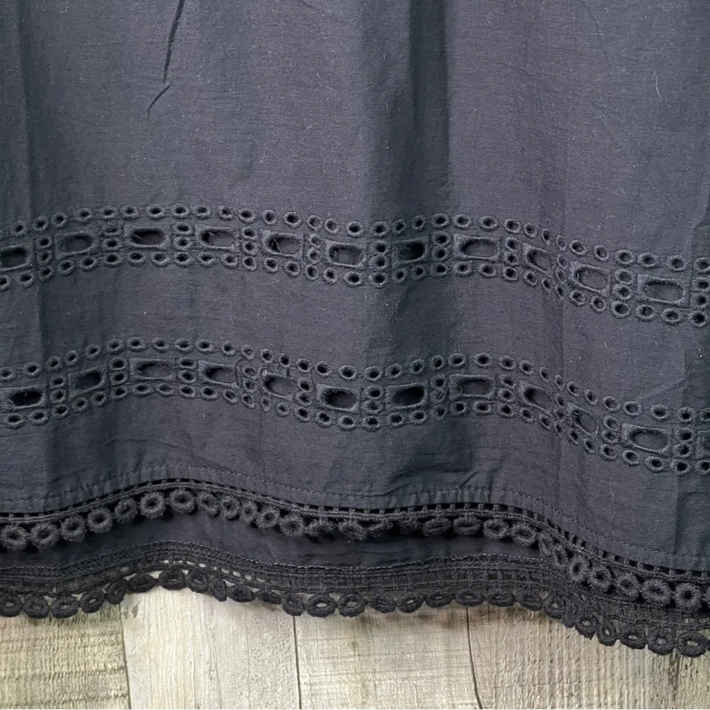 Mud Pie (Flawed Tie String) XL Black Coverup With Eyelet Lace Trim Pullover - Image 5