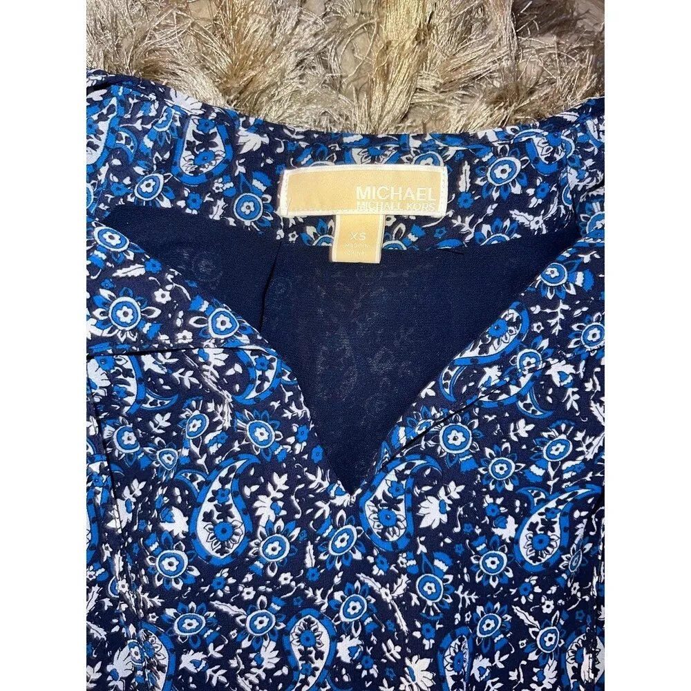 Michael Kors Blue Paisley Patterned Long Sleeve Dress sz XS - Image 2