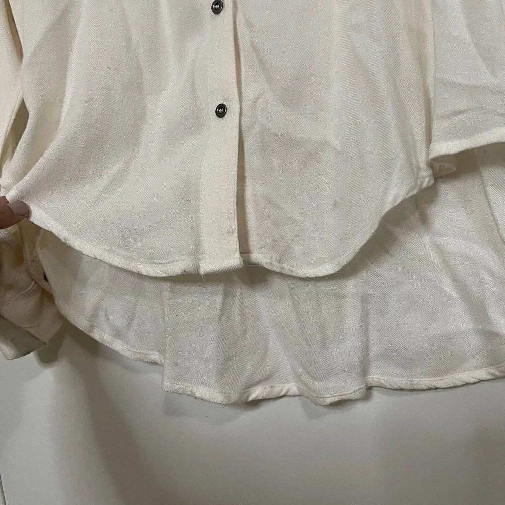 Free People ivory button down long sleeve collared popover tunic shirt Large - Image 4
