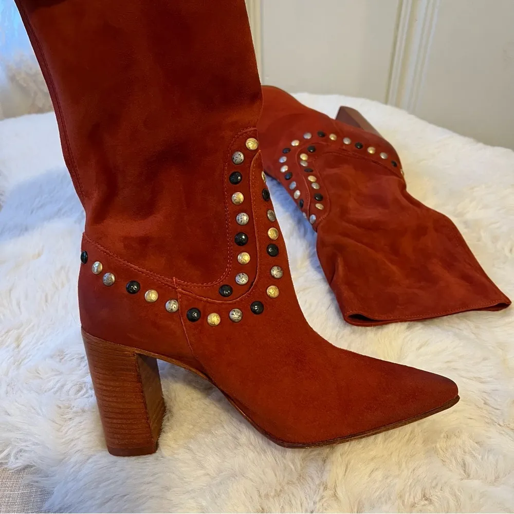 Free People Dakota Studded Suede Western Boot in Ginger Snap Size 6 NEW - Image 11