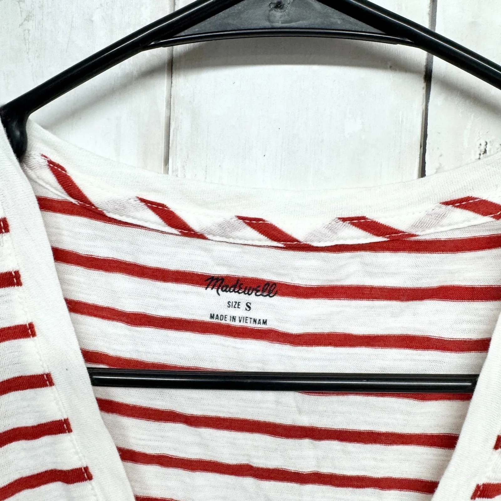 Madewell Blouse Women Size Small V Neck Sleeveless Tank Top Red White Stripe - Image 2