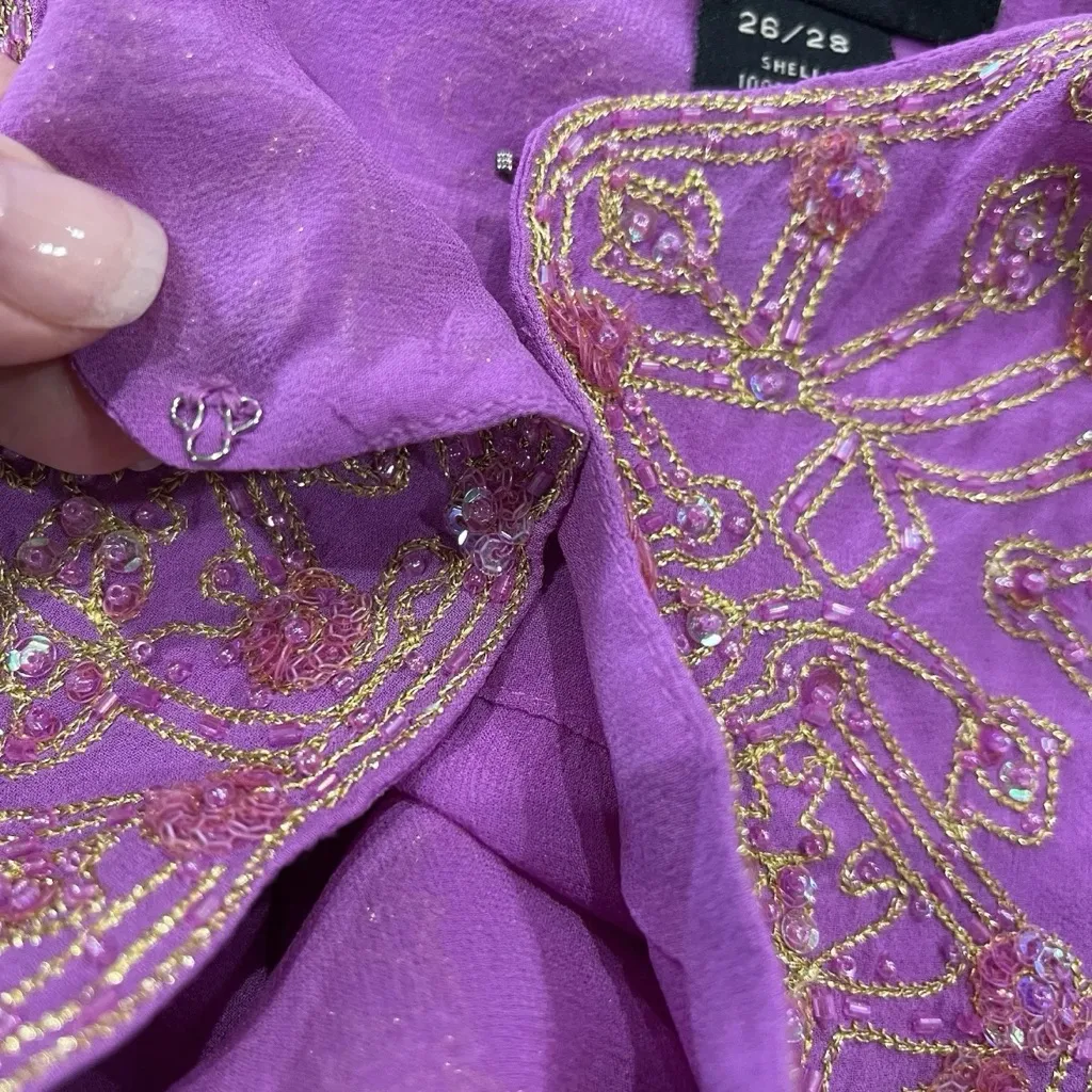 Lane Bryant Size 26/28 Purple Silk Blouse Boho Sheer Embellished Dressy Party - Image 5