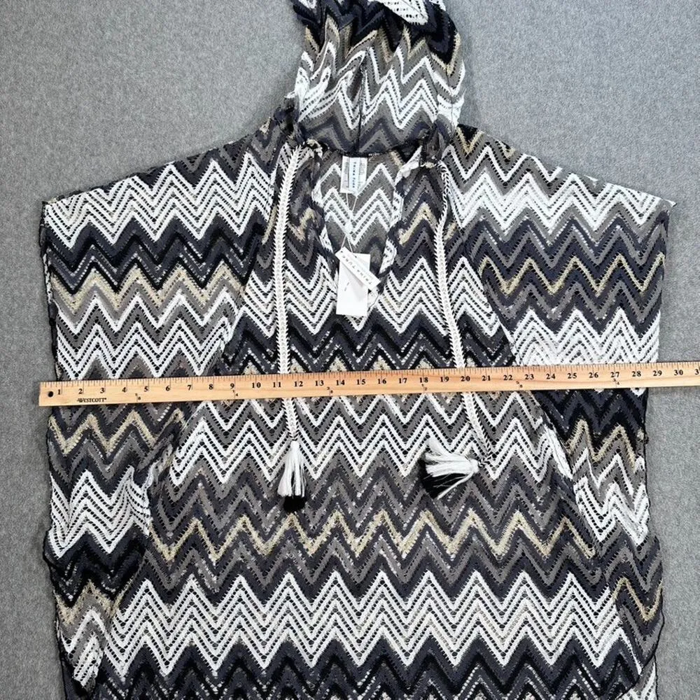 Trina Turk Coverup Poncho Crochet Hooded Womens Size XS/S Gold/Gray/White - Image 5