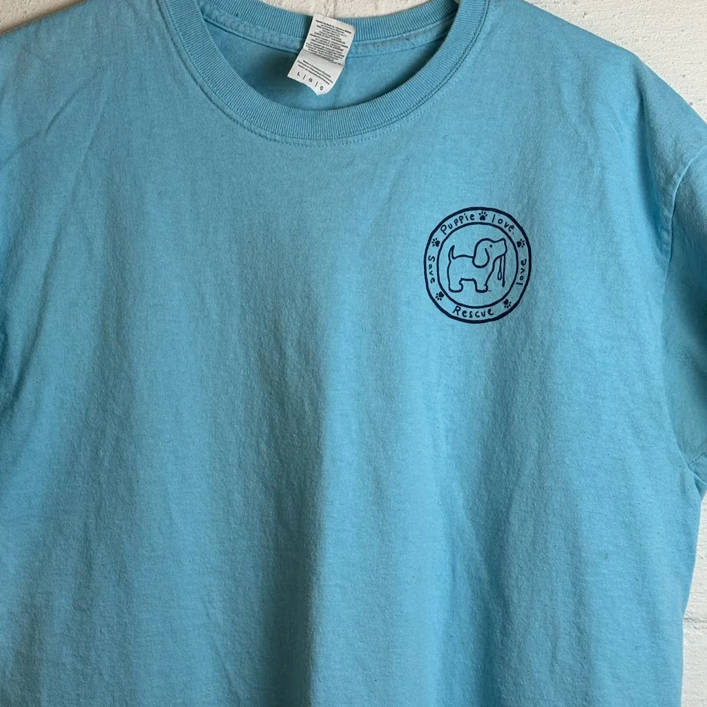Gildan Puppie Love Rescue Unisex Blue Casual Short Sleeve Twee Tee Size Large - Image 2