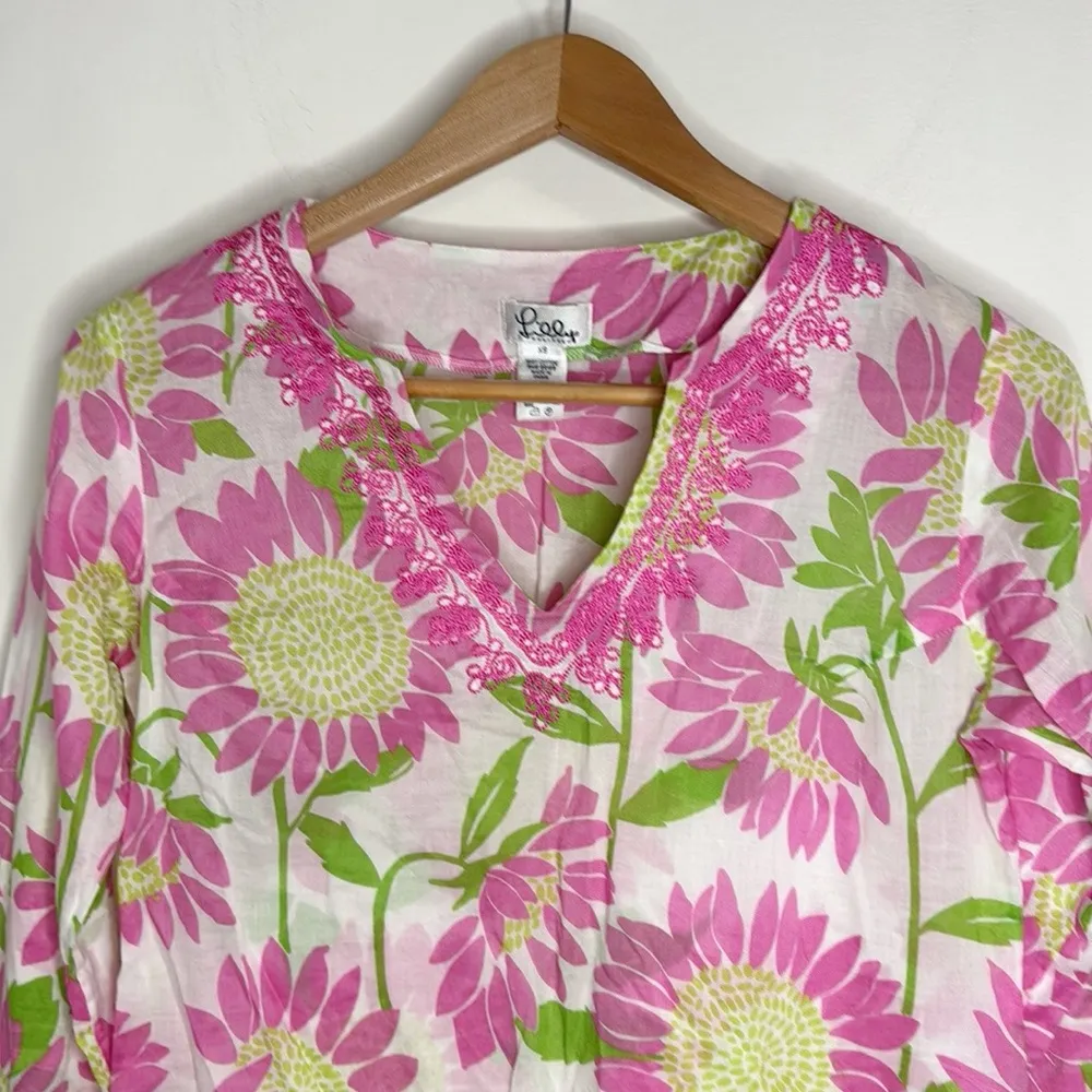 Lilly Pulitzer Women’s Vintage Floral Print Tunic Top Embroidered Cover Up sz XS - Image 3