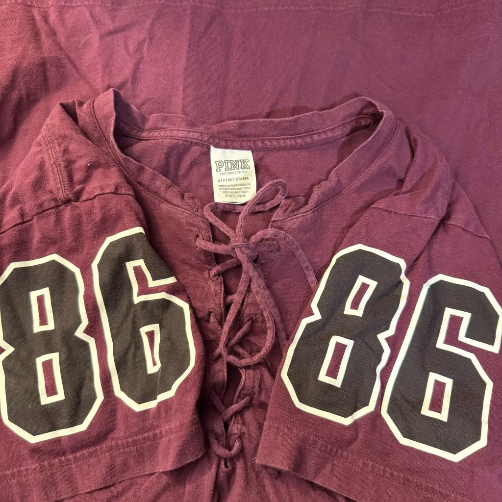 EUC PINK Victoria’s Secret Varsity Lace-up V-neck T-shirt - Image 3