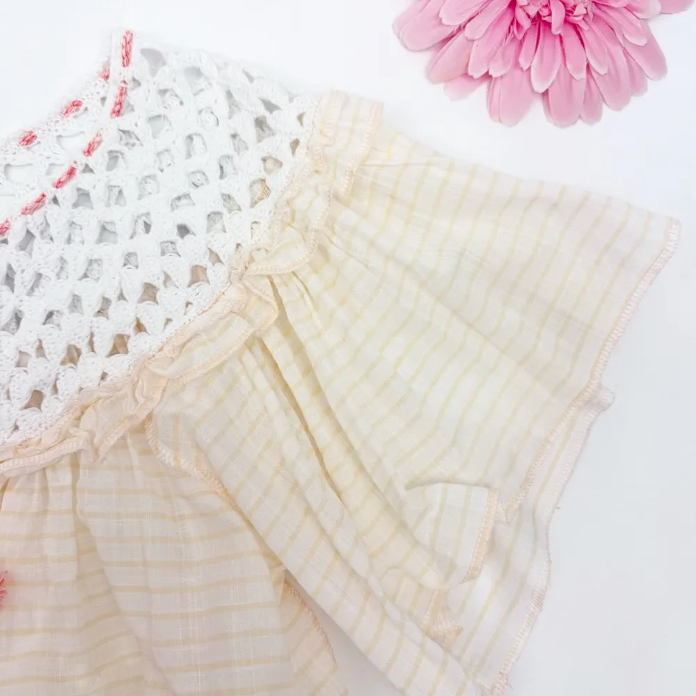 Free People Allora Cotton Crochet Ruffle Tassel Boho Blouse Top Cropped Peach - Image 10