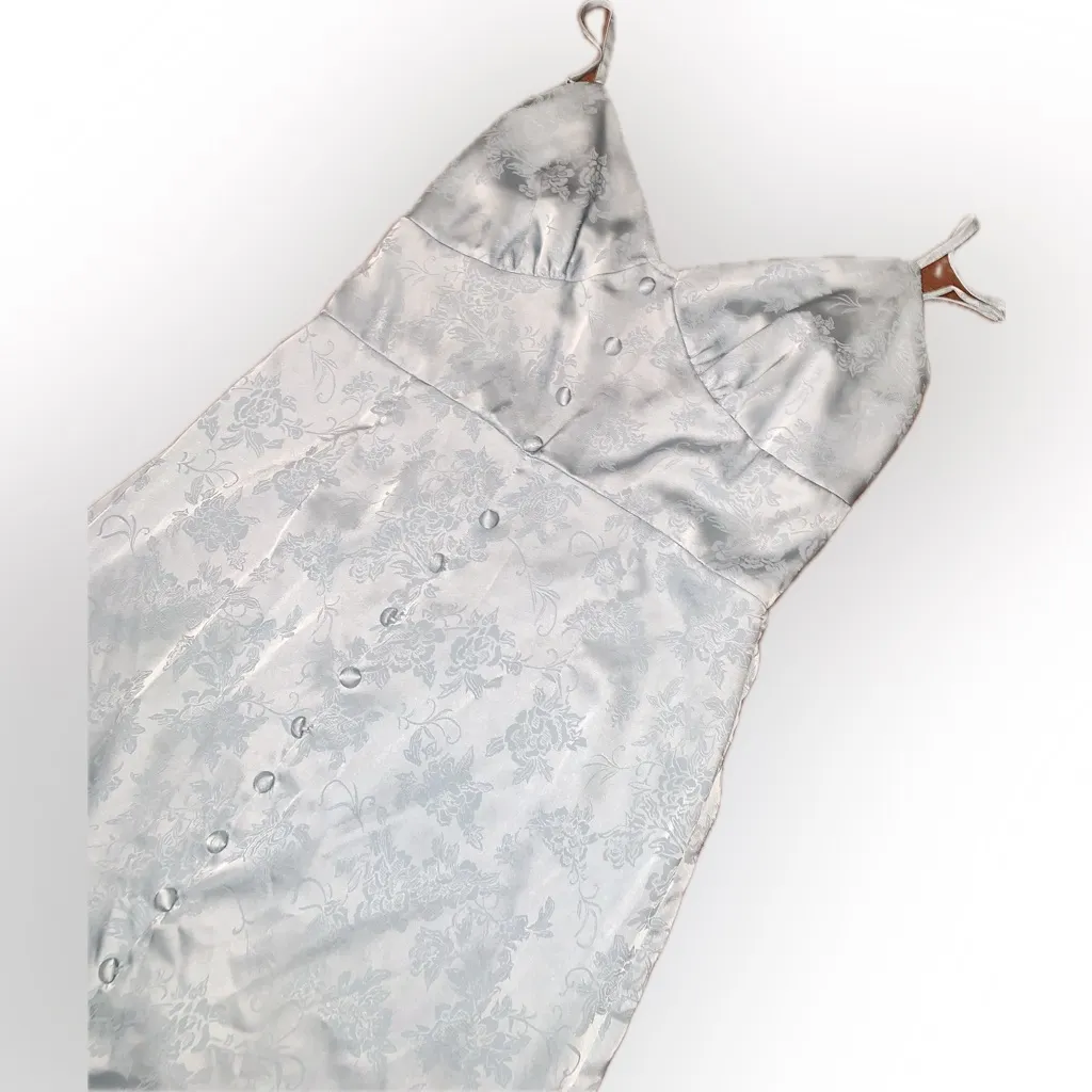 Cider Floral Jacquard Slit Cami Slip Nightgown Nighty Dress Eggshell Blue M - Image 5