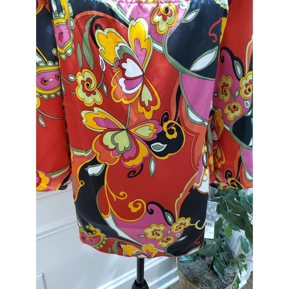 Ny Collection Women Floral Polyester Square Neck Long Sleeve Pullover Blouse 2X - Image 4