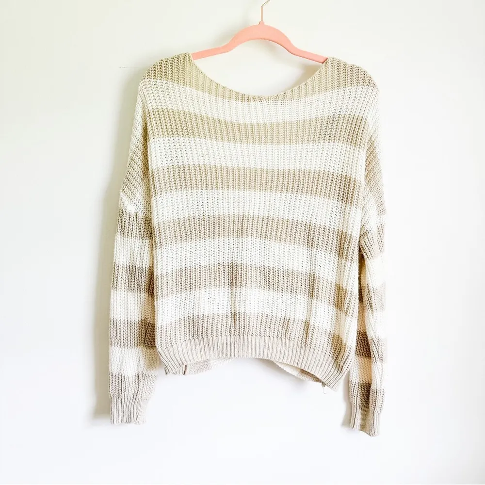ASOS PrettyLittleThing Tan Cream Stripe twist back sweater sz Small/ Medium - Image 5