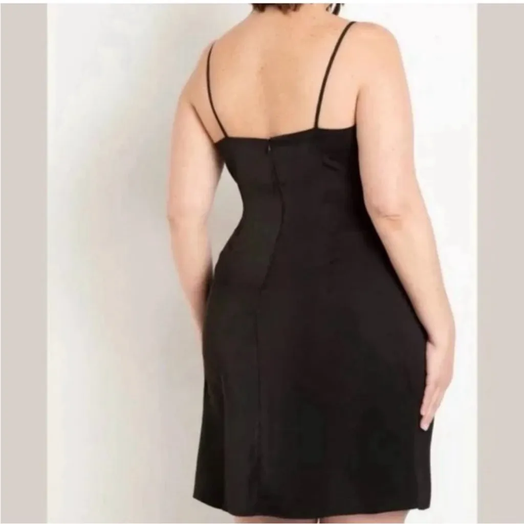 ELOQUII Draped Twist-Front Satin Slip Dress Black Size 22 NWT Plus Cocktail LBD - Image 3