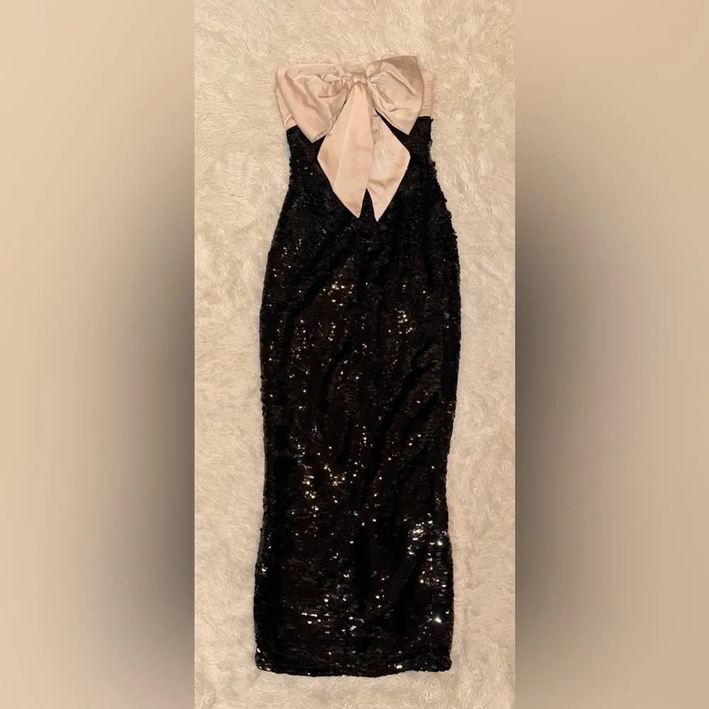 NWOT House of CB Holly Black Sequin Strapless Bow Maxi Dress sz XL - Image 6