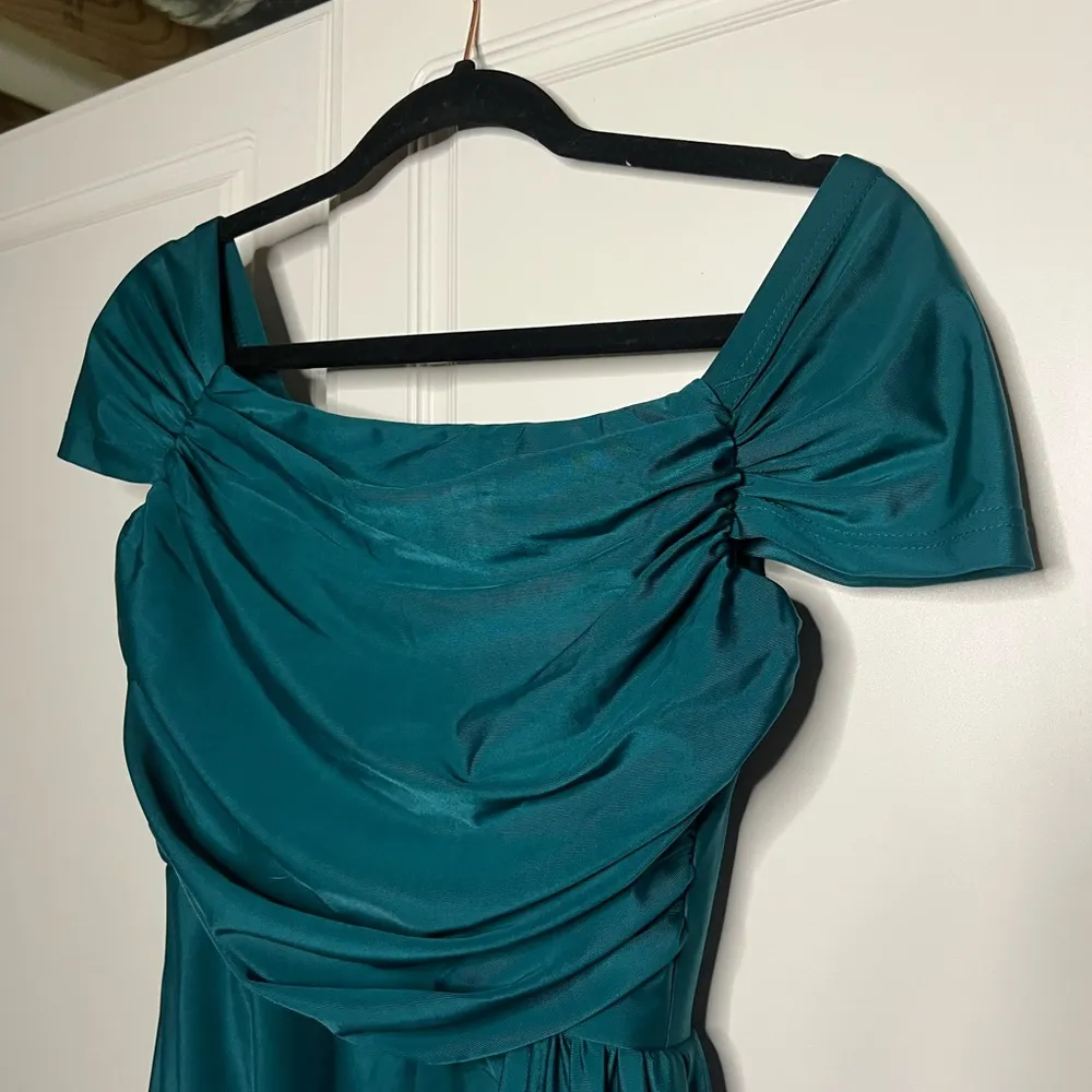 Faeriesty Teal Off the Shoulder High Slit Evening Gown Blue - Image 6